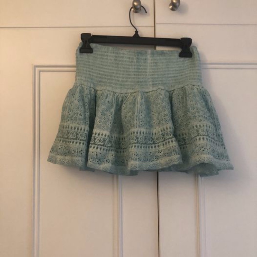 Blue Eyelet Mini Skirt XS